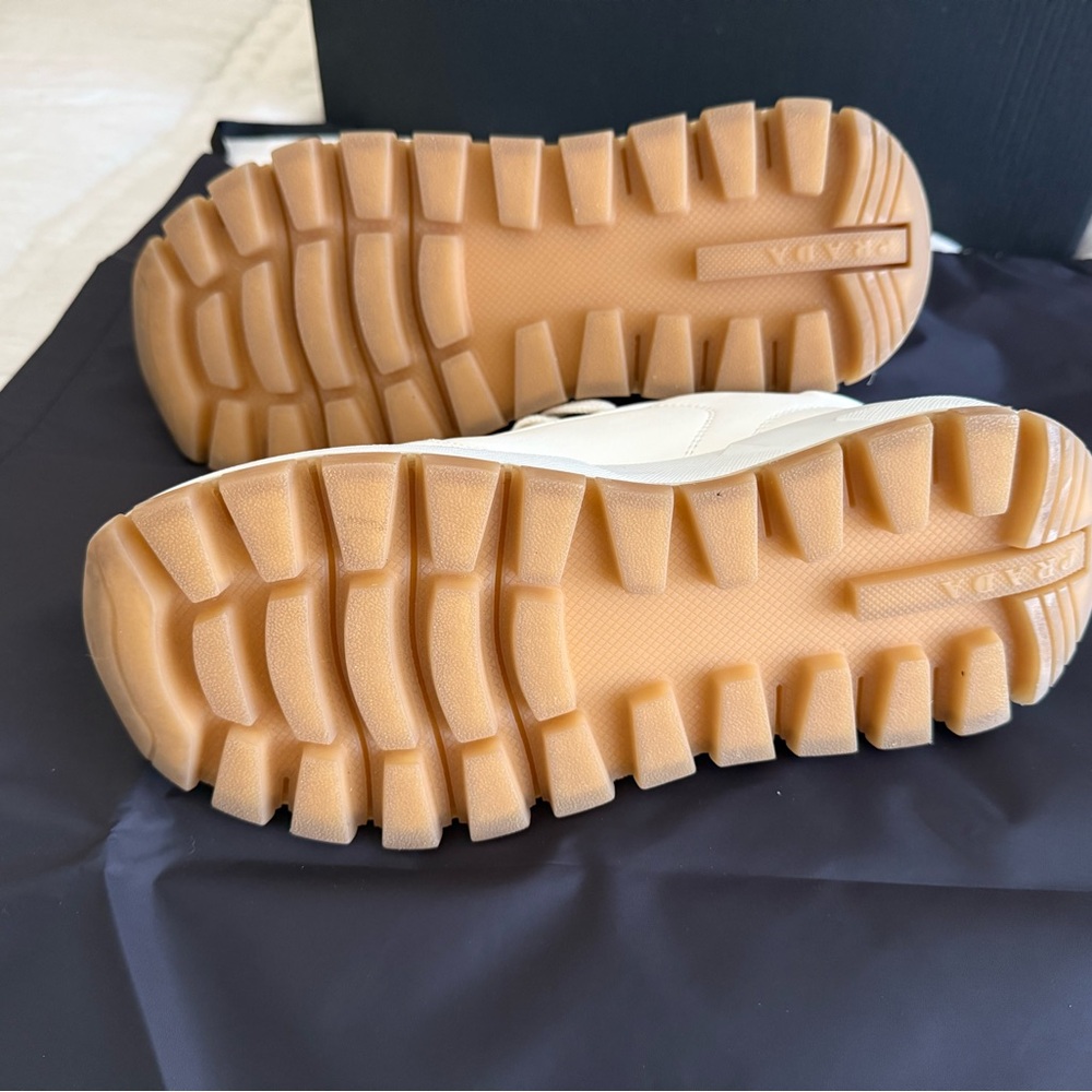 Prada leather Cream Sneakers with Brown Sole - Picture 13 of 15